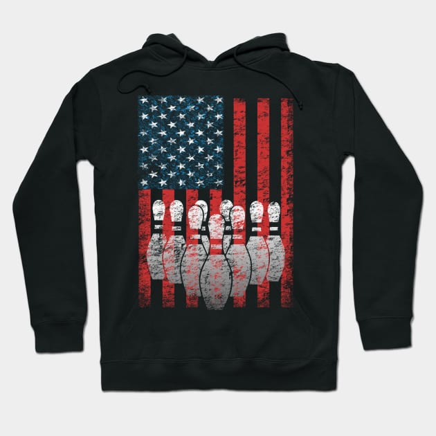 Vintage American Flag Bowling Pin Classic Bowler T-shirt Hoodie by TeeCreations